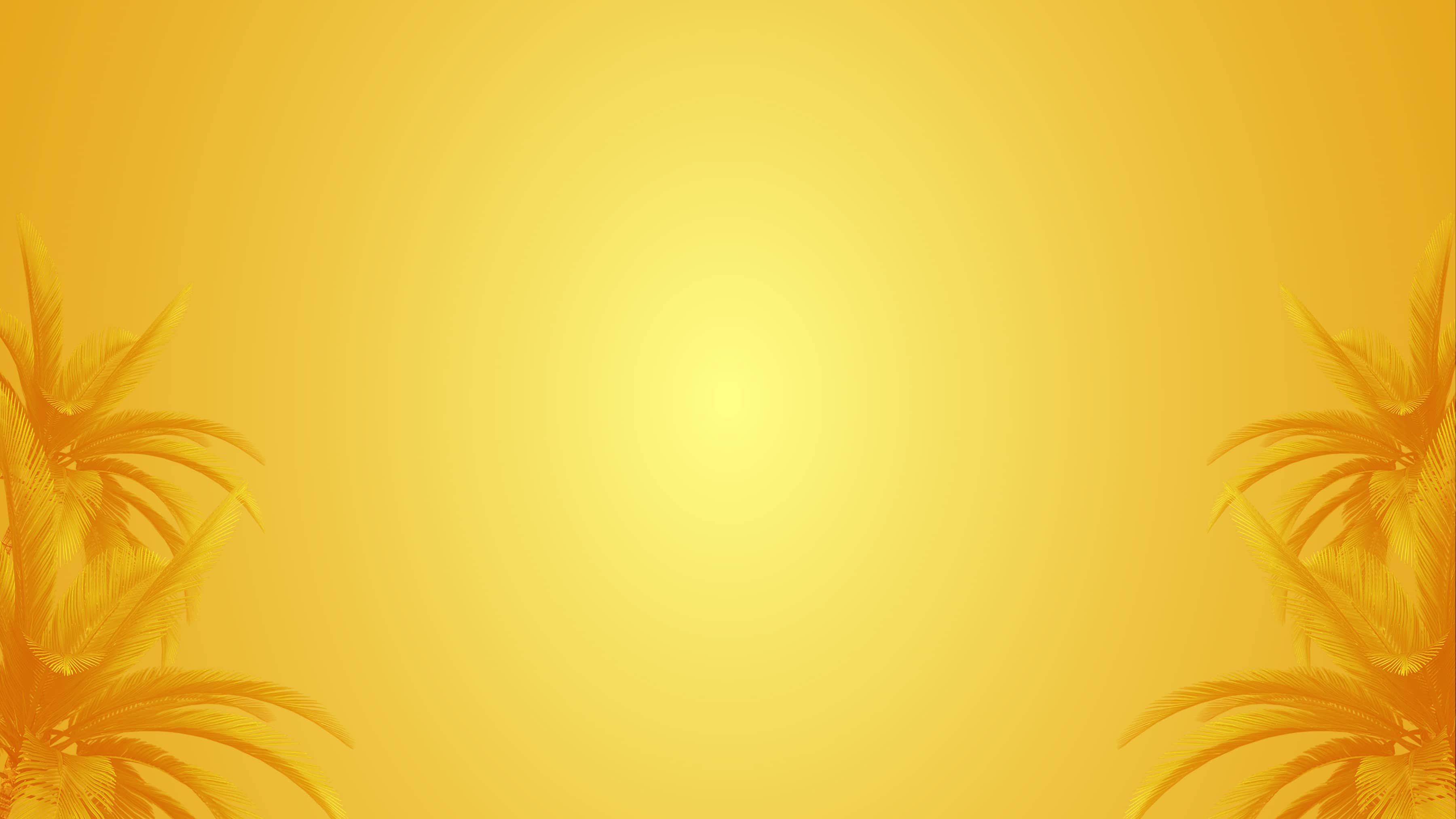 A warm yellow and orange gradient background with dark palm tree silhouettes along the left and right edges.